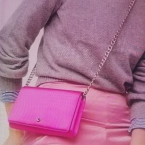 J Crew Clutch Wallet Hot Pink Satin Bag With Rhinestone Silver Interior